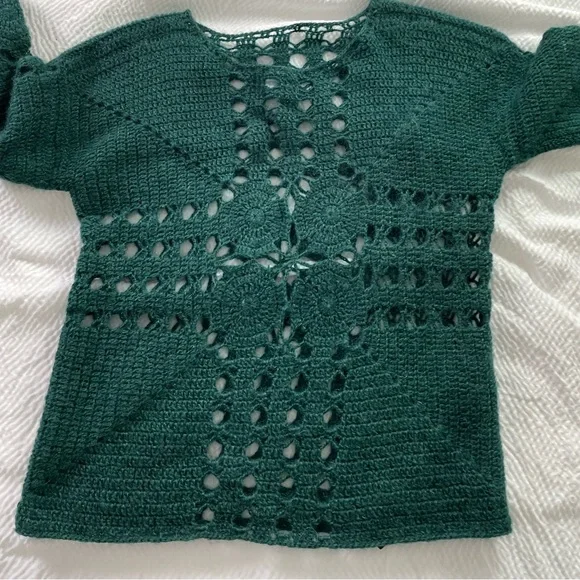 Taakk Forest Green Crochet Mohair Blend Sweater